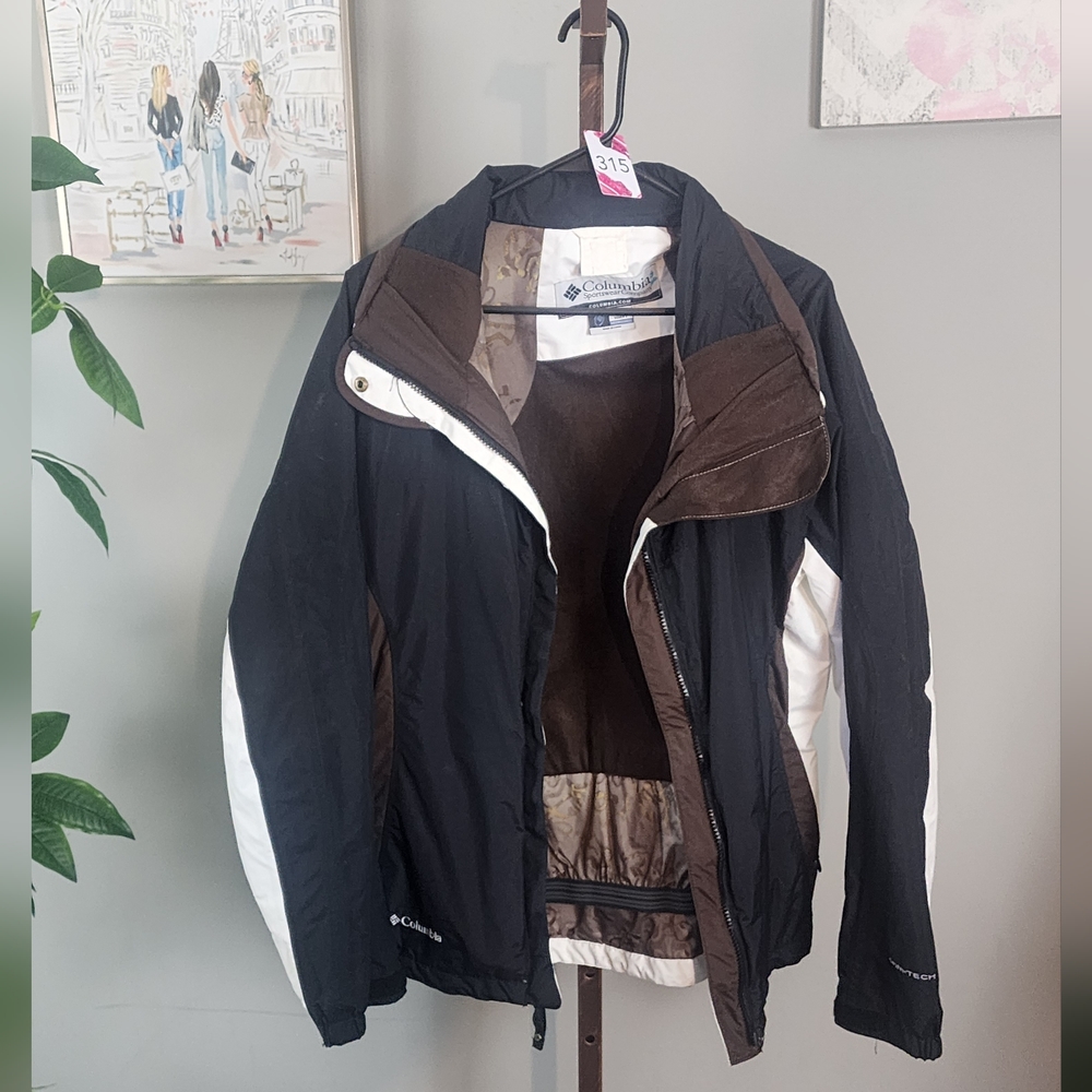 Columbia black, chocolate & white women's ski coat. Size XL.